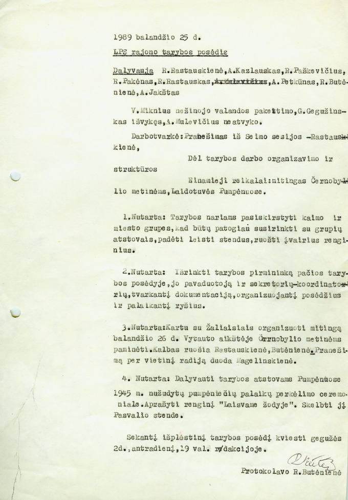 LPS rajono tarybos 1989 m. balandžio 25 d. posėdis. Protokolas